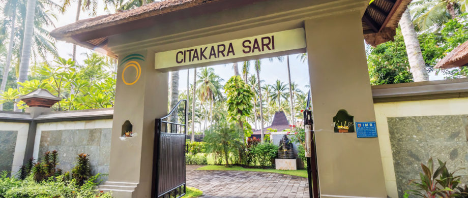 gated entrance to vacation getaway Citakara Sari Estate in Bali